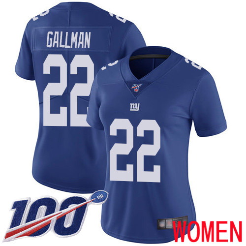 Women New York Giants 22 Wayne Gallman Royal Blue Team Color Vapor Untouchable Limited Player 100th Season Football NFL Jersey